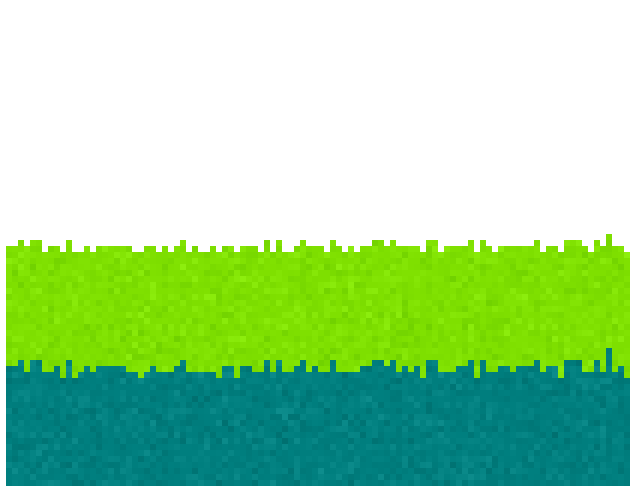 A world generated with the layers [[0.5, 'lime'], [0, 'teal']], resulting in a world with an upper lime half and a lower teal half.